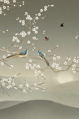 Blackout roller blind for window Birds on a branch