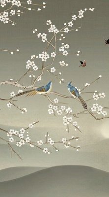 Blackout roller blind for window Birds on a branch