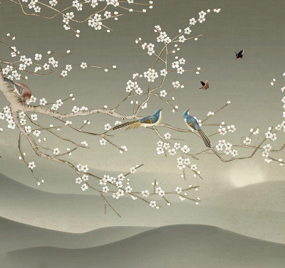 Blackout roller blind for window Birds on a branch