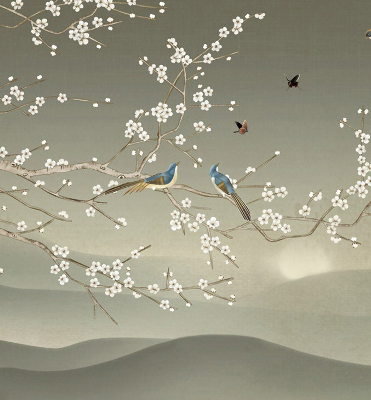 Blackout roller blind for window Birds on a branch
