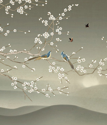 Blackout roller blind for window Birds on a branch