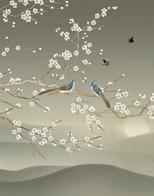 Blackout roller blind for window Birds on a branch
