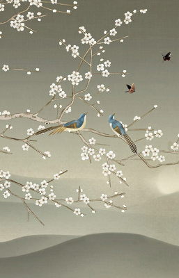 Blackout roller blind for window Birds on a branch