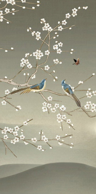 Blackout roller blind for window Birds on a branch