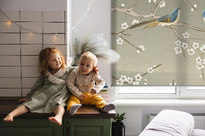 Blackout roller blind for window Birds on a branch