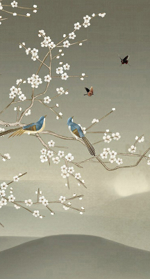 Blackout roller blind for window Birds on a branch