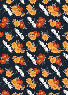 Blackout roller blind for window Flowers and cranes