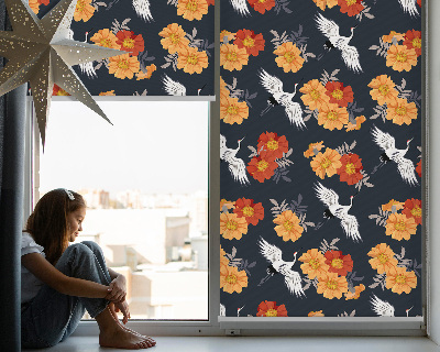 Blackout roller blind for window Flowers and cranes