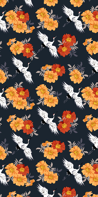 Blackout roller blind for window Flowers and cranes