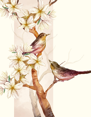Blackout roller blind Birds on a tree with flowers