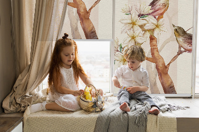 Blackout roller blind Birds on a tree with flowers
