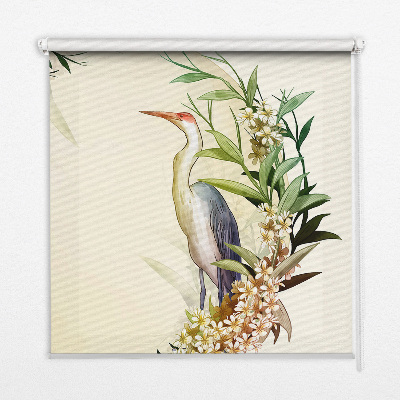 Blackout roller blind for window A crane in a circle of greenery
