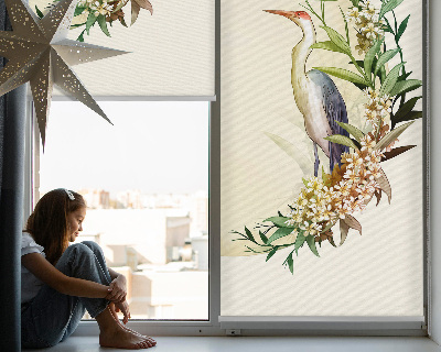 Blackout roller blind for window A crane in a circle of greenery