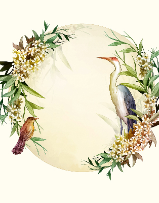 Blackout roller blind for window A crane in a circle of greenery