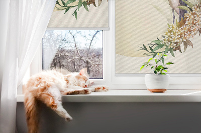 Blackout roller blind for window A crane in a circle of greenery