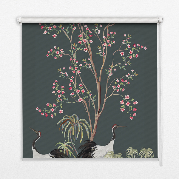 Blackout roller blind for window Birds by the rose bush