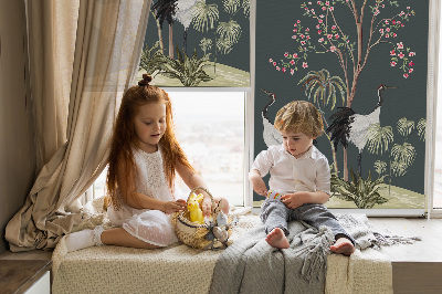 Blackout roller blind for window Birds by the rose bush