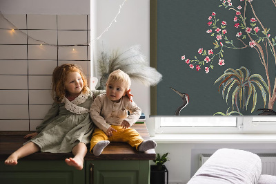 Blackout roller blind for window Birds by the rose bush