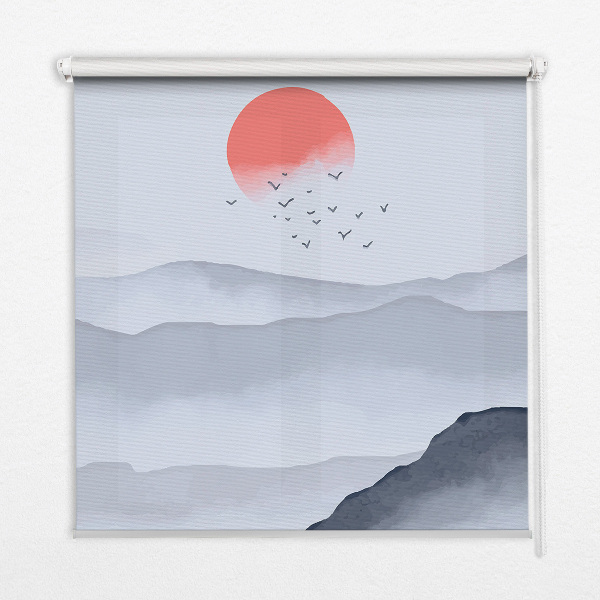 Fabric roller blind for window Mountains in the fog