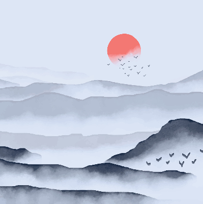 Fabric roller blind for window Mountains in the fog