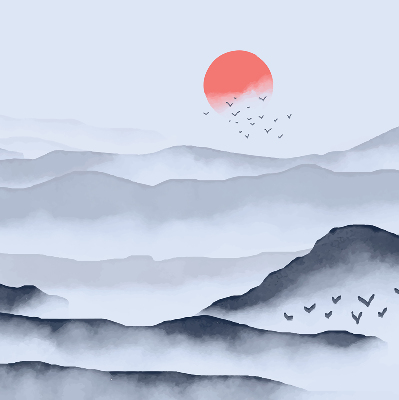 Fabric roller blind for window Mountains in the fog