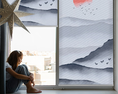 Fabric roller blind for window Mountains in the fog