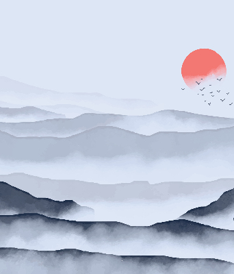 Fabric roller blind for window Mountains in the fog