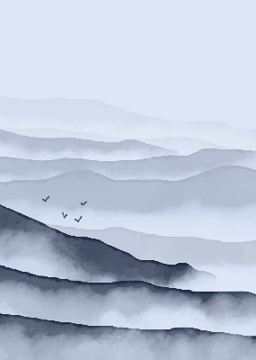 Fabric roller blind for window Mountains in the fog