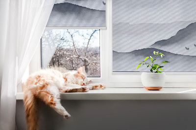 Fabric roller blind for window Mountains in the fog