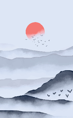 Fabric roller blind for window Mountains in the fog