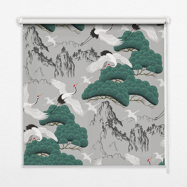 Blackout roller blind Flying Cranes