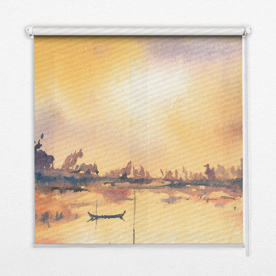 Blackout roller blind for window Sunset over the lake