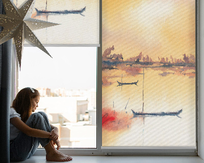 Blackout roller blind for window Sunset over the lake