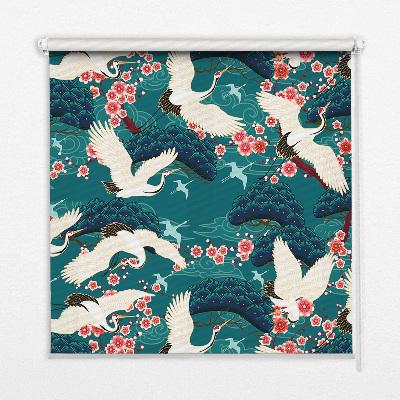 Fabric roller blind for window A flock of cranes