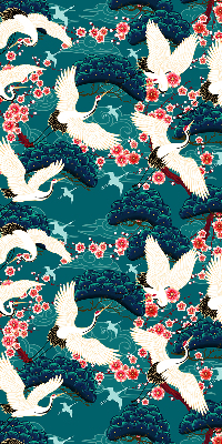 Fabric roller blind for window A flock of cranes