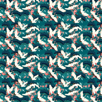 Fabric roller blind for window A flock of cranes