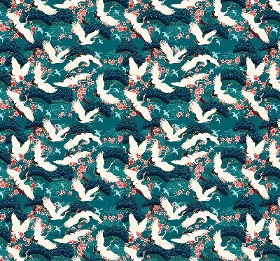 Fabric roller blind for window A flock of cranes
