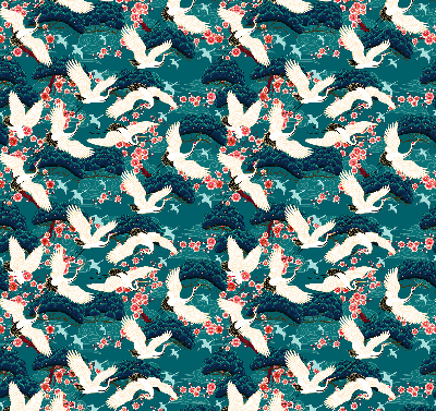 Fabric roller blind for window A flock of cranes