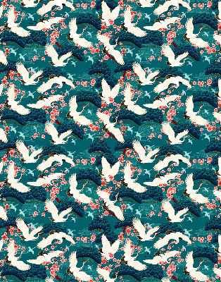 Fabric roller blind for window A flock of cranes
