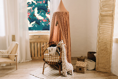 Fabric roller blind for window A flock of cranes