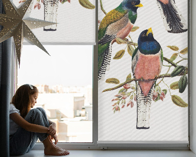 Fabric roller blind for window Birds on the branches