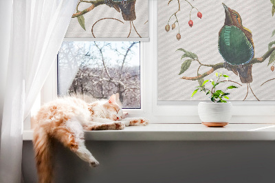Blackout roller blind for window Birds on a branch