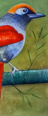 Blackout roller blind A bird on a branch
