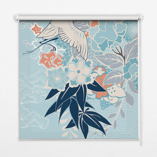 Blackout roller blind for window Heron in flowers