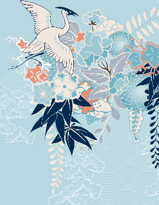 Blackout roller blind for window Heron in flowers