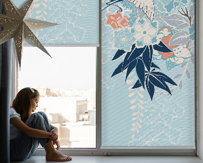 Blackout roller blind for window Heron in flowers