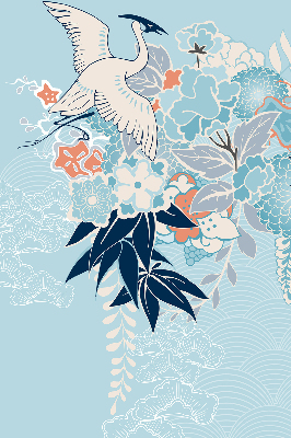 Blackout roller blind for window Heron in flowers