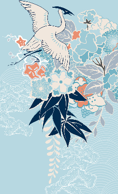 Blackout roller blind for window Heron in flowers