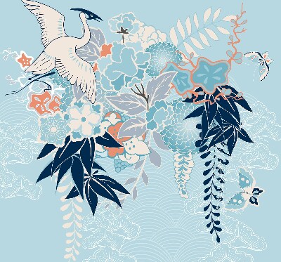 Blackout roller blind for window Heron in flowers