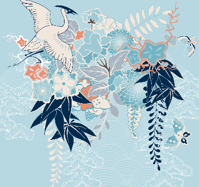 Blackout roller blind for window Heron in flowers